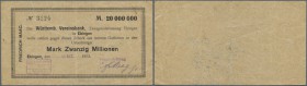 Ebingen, Friedrich Maag, 20 Mio. Mark, 19.10.1923 (Tag und Monat gestempelt), Scheck auf Württemb. Vereinsbank, Erh. III