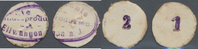 Ellwangen, Jos. Strehle, Milchhandlung, 1, 2 Pf., o. D. (1920), ovale Kartons mit vs. Firmenstempel und rs. aufgestempelter Wertangabe, Erh.