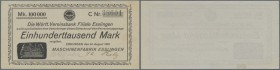 Esslingen, Maschinenfabrik Esslingen, 100 Tsd. Mark, 24.8.1923, Reihe C, graues Papier, unten 5 mm Einriß, Erh. II