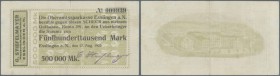 Esslingen, G. Stiefelmayer, Messwerkzeugfabrik, 500 Tsd. Mark, 17.8.1923, Scheck auf Oberamtssparkasse, Erh. III-, selten