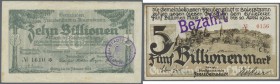 Freudenstadt und Baiersbronn, Stadtgemeinde und Gemeinde, 5 Billionen Mark, Nov. 1923, Stempel ”Bezahlt”, Erh. III, 10 Billionen Mark, 10.11.1923, Erh...