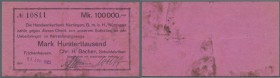 Frickenhausen, Chr. H. Bacher, Schuhfabriken, 100 Tsd. Mark, 11.9.1923, Datum gestempelt, fleckig, Erh. III