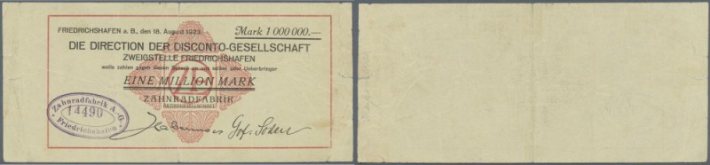 Friedrichshafen, Zahnradfabrik AG, 1 Mio. Mark, 18.8.1923, Scheck auf Disconto-G...