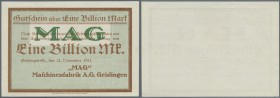 Geislingen, ”MAG” Maschinenfabrik A.G., 1 Billion Mark, 22.11.1923, ohne KN und Unterschriften, Erh. I