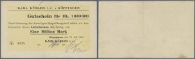 Göppingen, Karl Kübler AG, 1 Mio. Mark, 31.7.1923, Erh. II-III, Ausgabestelle bei Keller und Karau nicht aufgeführt
