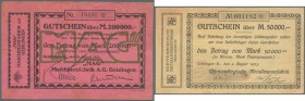 Geislingen, MAG Maschinenfabrik AG, 200 Tsd. Mark, 13.8.1923, mit KN, Uschr. und Druckfirma (Karau 235.c), Erh. III, Württ. Metallwarenfabrik, 50 Tsd....