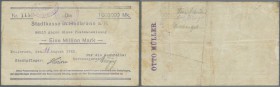 Heilbronn, Stadtgemeinde, 1 Mio. Mark, 11.8.1923 (Tag handschriftlich), Platzanweisung auf die Stadtkasse Heilbronn, stark gebraucht, Erh. IV