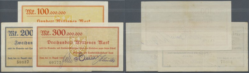Isny, Gewerbe- und Landwirtschaftsbank, 100, 200, 300 Mio. Mark, 10.8.1923, Erh....