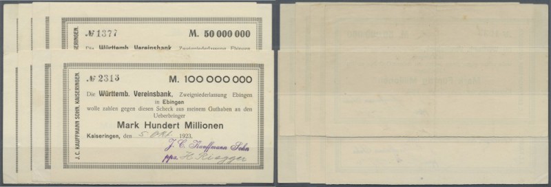 Kaiseringen, J. C. Kauffmann Sohn, 50 Mio. Mark, Schecks auf Württembergische Ve...
