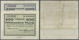 Mengen, Schwäb. Celluloidwarenfabrik, 100, 200 Mrd. Mark, 6.11.1923, Erh. III-IV, total 2 Scheine