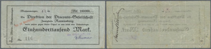 Mochenwangen, Gebr. Müller, 100 Tsd. Mark, 3.8.1923 (gestempelt), Scheck auf Dis...
