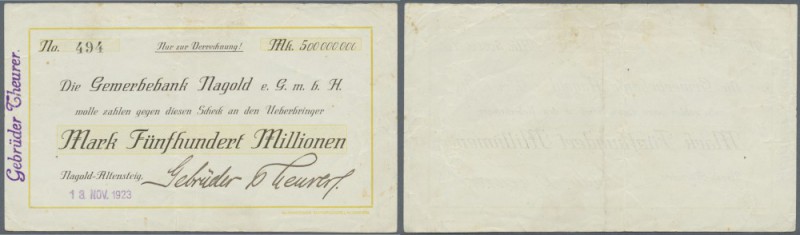 Nagold-Altensteig, Gebrüder Theurer, 500 Mio. Mark, 13.11.1923 (Datum gestempelt...