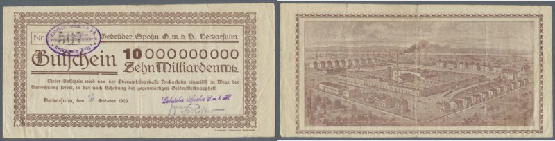 Neckarsulm, Gebrüder Spohn GmbH, 10 Mrd. Mark, 26. (hschr.) 10.1923, Gutschein a...