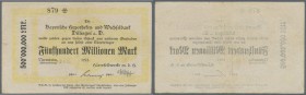 Neresheim, Härtsfeldwerke, 500 Mio. Mark, 26.10. (gestempelt) 1923, Scheck auf Bayerische Hypotheken- und Wechselbank Dillingen, Erh. III