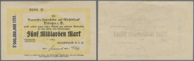 Neresheim, Härtsfeldwerke, 5 Mrd. Mark, 31.10. (gestempelt) 1923, Scheck auf Bayerische Hypotheken- und Wechselbank Dillingen, Papier mit Fabrik-Wasse...