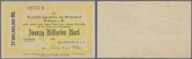 Neresheim, Härtsfeldwerke, 20 Mrd. Mark, 8.11. (gestempelt) 1923, Scheck auf Bayerische Hypotheken- und Wechselbank Dillingen, Erh. III