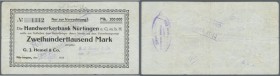 Nürtingen, G. J. Heusel & Co., 200 Tsd. Mark, 17.8. (gestempelt) 1923, gedr. Scheck auf Handwerkerbank Nürtingen, bei Keller und Karau nicht aufgeführ...