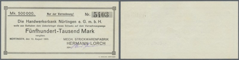 Nürtingen, Mech. Strickwarenfabrik Hermann Lorch, 500 Tsd. Mark, 13.8.1923, voll...