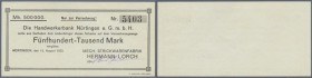 Nürtingen, Mech. Strickwarenfabrik Hermann Lorch, 500 Tsd. Mark, 13.8.1923, vollständig gedruckter Scheck auf Handwerkerbank Nürtingen, Ausgeber weder...