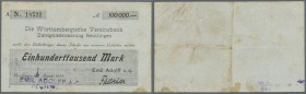 Reutlingen, Emil Adolff A.G., 100 Tsd. Mark, 30. (hschr.) 8.1923, Scheck auf Württembergische Vereinsbank, Erh. III