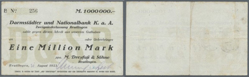 Reutlingen, M. Dreyfuß & Söhne, 1 Mio. Mark, 31. (hschr.) 8.1923, Scheck auf Dar...