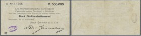 Reutlingen, Ulrich Gminder GmbH, 500 Tsd. Mark, 23.8.1923, Serie D, Scheck auf Württembergische Vereinsbank, Nennwert für diesen Tag nicht bei Karau, ...