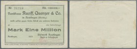 Reutlingen, Südwerk Reutlingen Rüedi & Eichenbaum, 1 Mio. Mark, o. D. (1923), Scheck auf Bankhaus Ruoff, Quenzer & Co., großes Format, Erh. III-