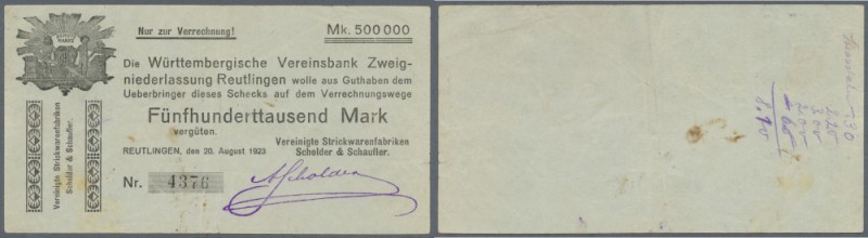 Reutlingen, Vereinigte Strickwarenfabriken Scholder & Schaufler, 500 Tsd. Mark, ...