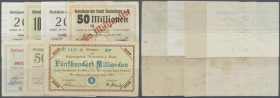 Rottenburg, Stadt, 20, 100 Mio. Mark, 1.10.1923, 1, 10 Mrd. Mark, Überdrucke o. D., 20, 50 Mrd. Mark, 1.11.1923, 500 Mrd. Mark, 8.11.1923, Erh. III, t...