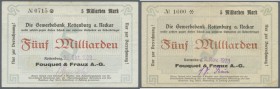Rottenburg, Fouquet & Frauz AG, 5 Mrd. Mark, 26.10.1923, weißes Papier, 2.11.1923, graues Papier, Daten gestempelt, Erh. III, total 2 Scheine