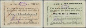 Rottenburg, Oberamtssparkasse, 500 Tsd. Mark, 17.8.1923, Datum gedruckt, 1 Mio. Mark, 17.8.1923, Datum gestempelt, Schecks auf Gewerbebank, Erh. III, ...