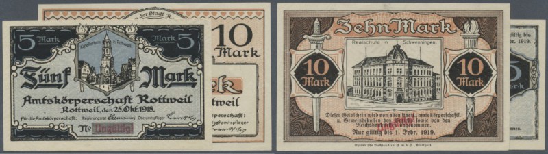 Rottweil, Amtskörperschaft, 5, 10 Mark, 25.10.1918, ohne KN, mit rotem Stempel ”...