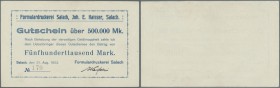 Salach, Formulardruckerei Salach, Inh. E. Kaisser, 500 Tsd. Mark, 21.8.1923, Erh. II, von größter Seltenheit (evtl. Unikat)