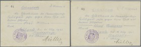 Saulgau, Stadtpflege, 3, 5 Millionen Mark, 21.8.1923, hektographierte Lohnschecks auf Girokasse, Erh. II-III, total 2 Scheine