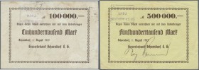 Schorndorf, Gewerbebank, 100 Tsd., 500 Tsd. Mark, 1.8.1923, Eigenschecks, Erh. IV-, III, total 2 Scheine