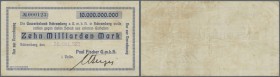 Schramberg, Paul Fischer GmbH, 10 Mrd. Mark, 26.10.1923, Datum (nicht bei Karau) gestempelt, fleckig, Erh. III