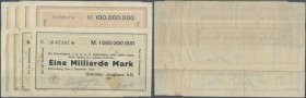 Schramberg, Gebrüder Junghans AG, Schecks auf Gewerbebank, 50 (26.9., 2.10.1923), 100 (2.10., 12.10.1923), 500 (12.10., 16.10.1923) Mio. Mark, 1, 20 M...