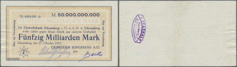 Schramberg, Gebrüder Junghans AG, 50 Mrd. Mark, 27.10.1923, Scheck auf Gewerbeba...