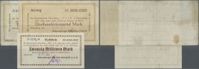 Schramberg, Schramberger Majolika-Fabrik GmbH, 300 Tsd. Mark, 24.8.1923, 31.8.1923, großes Format, Erh. III-IV, 20 Mio. Mark, 5.10.1923, Erh. II-III, ...