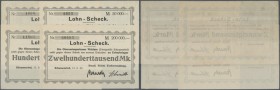 Schussenried, Staatl. Württ. Torfverwaltung, 20, 50, 100, 200 Tsd. Mark, 13.9.1923, Schecks auf Oberamtssparkasse Waldsee, Erh. meist II, total 4 Sche...