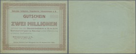 Schwenningen, Gebrüder Schlenker Ziegelwerke, 2 Mio. Mark, 21.8.1923, vollständig gedruckter Gutschein auf Gewerbebank, blanko ohne KN und Unterschrif...