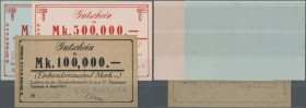 Trossingen, A. Birk-Koch GmbH, 100, 500 (2, Papier rosa bzw. blaugrün) Tsd. Mark, 16.8.1923, Gutscheine auf Disconto-Gesellschaft Schwenningen, Erh. I...