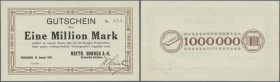 Trossingen, Matth. Hohner AG, 1 Mio. Mark, 10.8.1923, ohne ”Kontrolle”, mit KN und Unterschrift, Erh. II