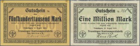 Trossingen, Trossinger Kartonagenfabrik Mich. Birk GmbH, 500 Tsd., 1 Mio. Mark, 16.8.1923, 500 Tsd. ohne, 1 Mio. mit KN, beide mit Unterschrift, Erh. ...