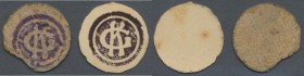 Tübingen, Georg Kottler, Malermeister und Milchhändler, 2 x (1) Pf., o. D., Karton mit 28 mm Durchmesser, ohne Wertziffer, 1 x dicker Karton mit viole...