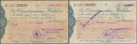 Waldsee, Oberamtssparkasse, gestempelte Eigenschecks, 50 Tsd., 100 Tsd. Mark, 16.8.1923, 200 Tsd. Mark, 21.8.1923, Erh. III / III-, total 3 Scheine