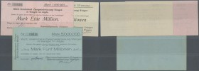 Wangen, Baumwollspinnerei Erlangen Betriebsabteilung Wangen, 1, 5, 10 Mio. Mark, 27.9.1923, Erh. II-III, total 3 Scheine