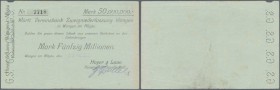 Wangen, Hoyer & Lavo KG, 50 Mio. Mark, 13.10.1923 (Datum gestempelt - nicht bei Karau), oben links kleiner Eckmangel, ansonsten Erh. III