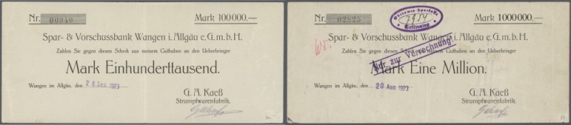 Wangen, G. A. Kaeß, Strumpfwarenfabrik, 100 Tsd. Mark, 28.9.1923, 500 Tsd. Mark,...