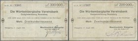 Weingarten, Maschinenfabrik Weingarten vorm. Hch. Schatz A.-G., 200, 300 Tsd. Mark, 17.8.1923, Erh. III-IV, total 2 Scheine